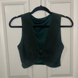 Sparkle Deep Green V-Neck Cropped Tank Top
